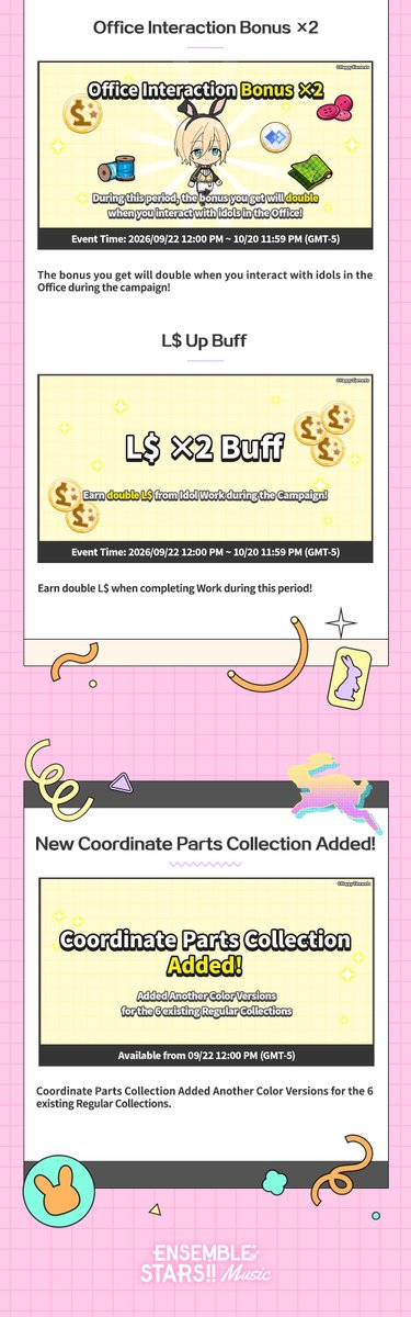 enstarsmusic_EN's tweet photo. 🥕Bunny Ears Campaign is Here!

The idols are going bunny-style!? 🐰
Clear missions to collect Carrots! Invite idols to the party! Earn Bunny Badges for Parts and adorable Room Outfits!

Check the in-game notice for more details! https://t.co/je2Op3yZd0
