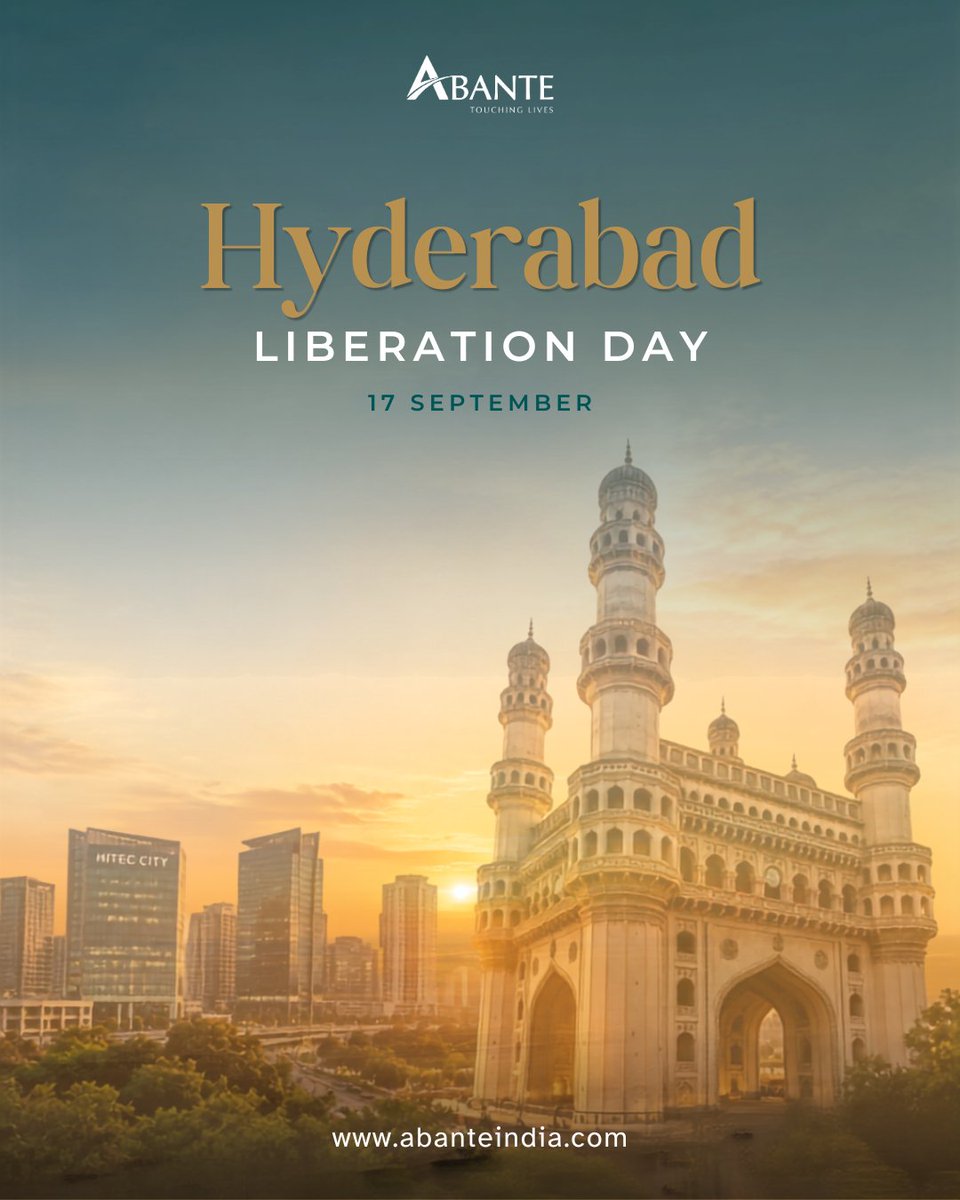 Abanteindia's tweet photo. 17 September | Hyderabad Liberation Day
Remembering a significant chapter in Hyderabad’s history and celebrating the vibrant communities that shape its future.

Proud to serve and grow with Hyderabad.

#HyderabadLiberationDay #CommunityManagement #FacilityManagement #AbanteIndia https://t.co/wPSDuO7fNj