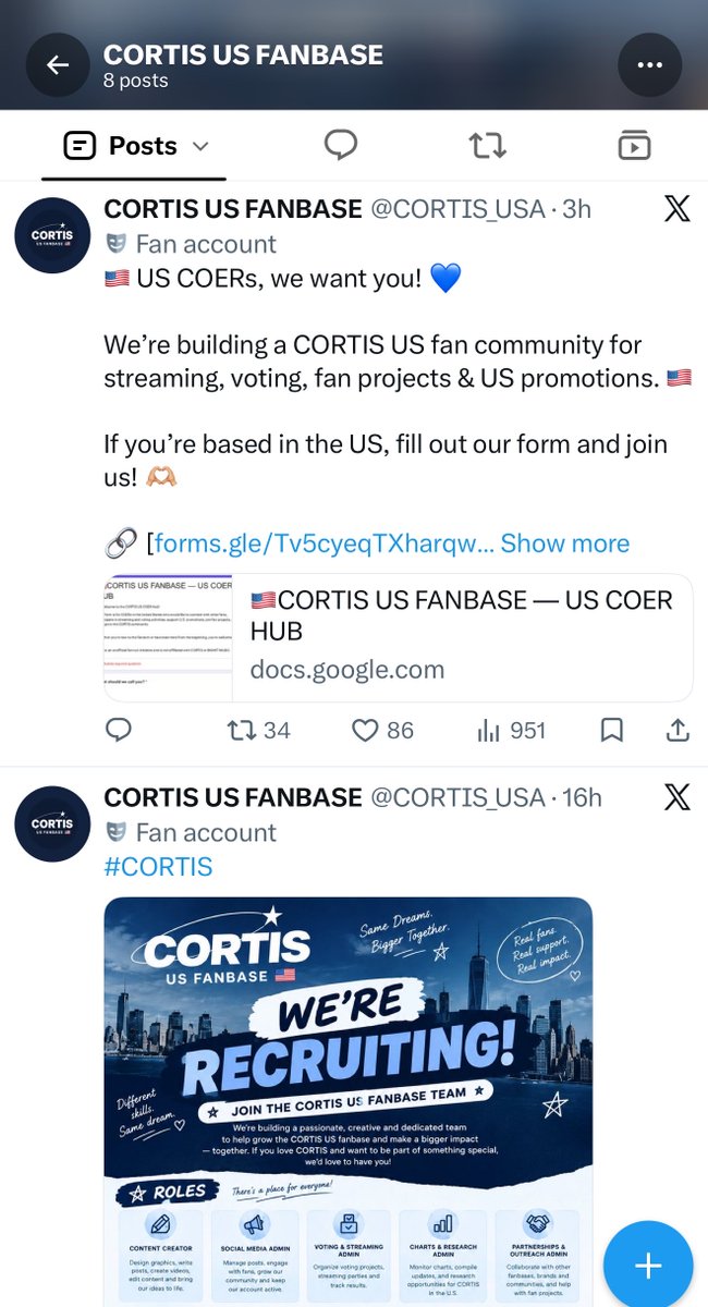cortisconnect's tweet photo. WELCOME, TO THE FAMILY! 🇺🇸📢

After being without an active US-based CORTIS fanbase for quite some time, we’re so happy to finally welcome @CORTIS_USA 

They’re also currently recruiting admins to run the base together! If you’re a US-based coer who’s interested in contributing, don’t hesitate to reach them.

📝 ADMIN CRITERIA:
— Currently based in the U.S. 🇺🇸
— Genuine love and support for CORTIS
— Reliable with good communication
— Willing to learn and work as a team
— 18+ or have parental consent
— Creative and proactive

There are diff roles available, including content, social media, voting, streaming, charts, research and many mores so all skill levels are welcome! check their page for more details

Kindly repost and spread this 🤍