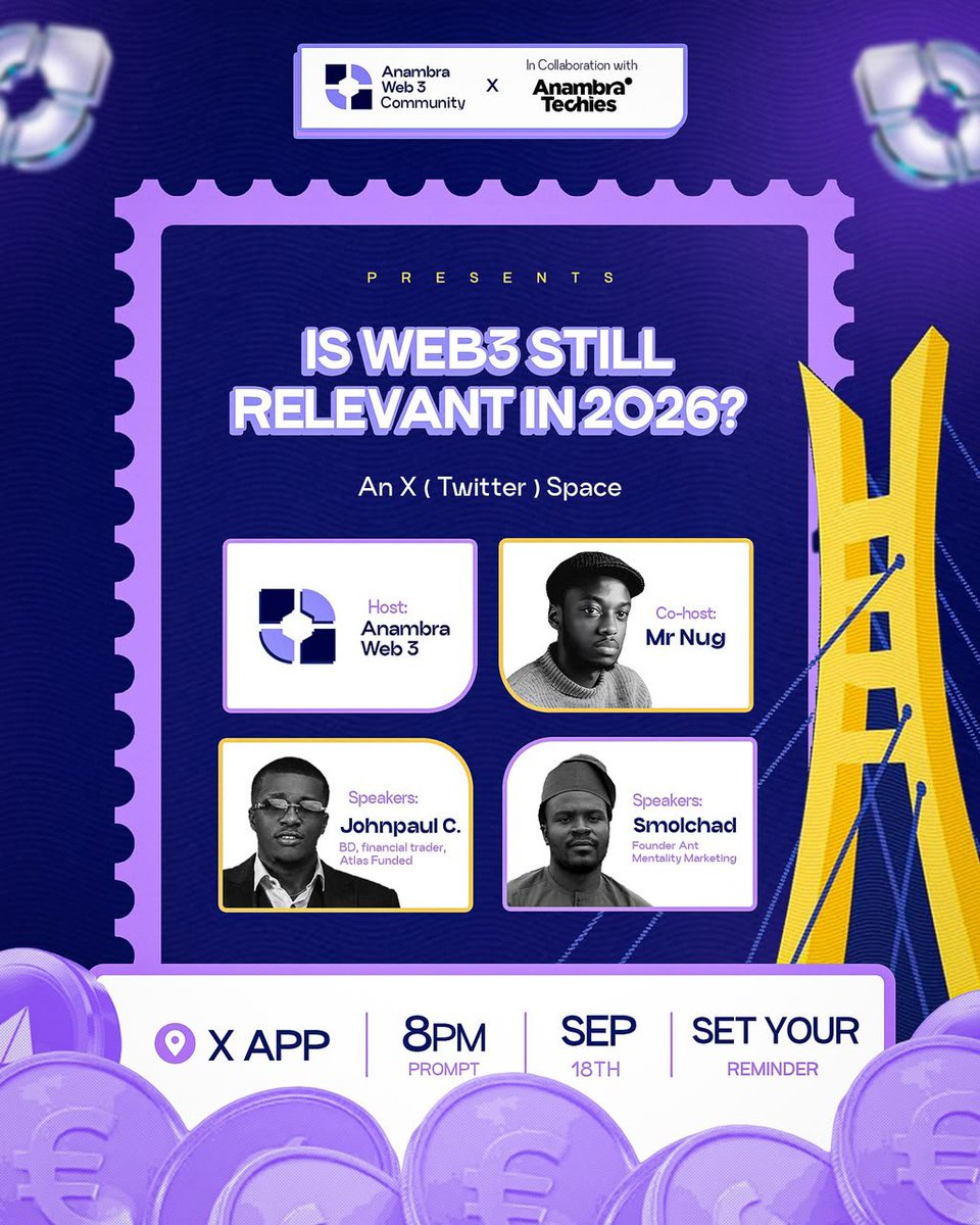 Ella_Jacee's tweet photo. Remember when everyone was talking about Web3? π
A lot has changed since then.
But is Web3 still relevant in 2026, or have we moved on?
Weβre talking about it tomorrow π
ποΈ Sept. 18 | 8PM WAT
Donβt miss this oneβ
https://t.co/0F84zDUq1k
#AnambraWeb3Conference https://t.co/qZ4ilXQITw