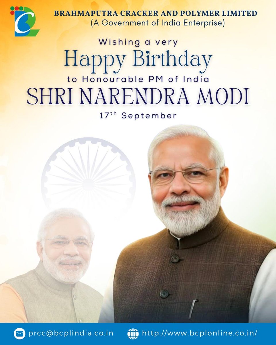 BCPLOfficial's tweet photo. BCPL extends warm birthday greetings to Hon’ble Prime Minister Shri Narendra Modi Ji.His visionary leadership &amp; unwavering commitment to nation-building continue to inspire India’s growth and development.#narendramodi
#ministryofpetroleumandnaturalgas https://t.co/kpiwrBd5S6