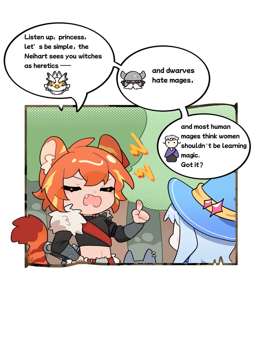 Everquestcodex's tweet photo. Fia’s expectations vs. reality 🎶
Before:🥳
The outside world must be amazing 
After:🤬
WAIT.MAGIC-USERS DISCRIMINATION?!
#webcomic #manga #originalcharater #furry #Theeverquestcodex https://t.co/je29PXCnne