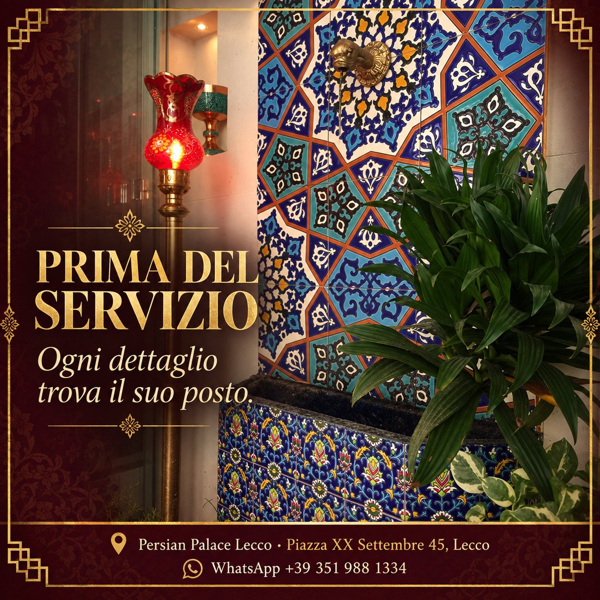 PersianPalaceLC's tweet photo. Prima del servizio, ogni dettaglio trova il suo posto. Ceramiche, colori e accoglienza persiana nel cuore di Lecco.

Persian Palace – Piazza XX Settembre 45, Lecco  
WhatsApp: +39 351 988 1334  
Prenota: https://t.co/9Tn2xOLRyj

#PersianPalace #Lecco https://t.co/zh3WxHXkZN