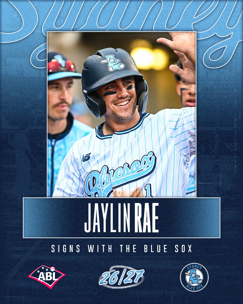 SydneyBlueSox's tweet photo. Jaylin Rae returns.
After a career-best season hitting .400, our No. 1 is back in blue for 2026/27. π
Track every signing at https://t.co/Jm1Tpos2Qy.
#SydneyBlueSox #RideTheBlueSoxLine https://t.co/uR2z17kF5A