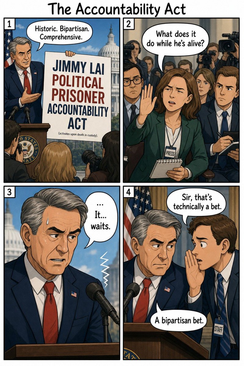 chanjoey09's tweet photo. US Congress finally passed something for Jimmy Lai. There's just one catch — it only switches on after he's gone. 🤣 https://t.co/5Jjw1R7sXH