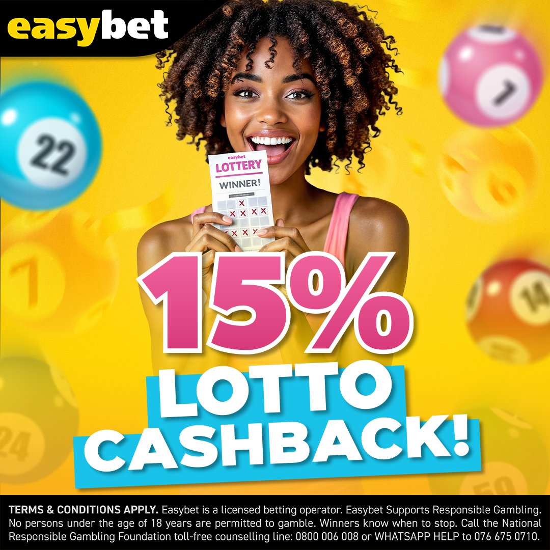 Easybet_SA's tweet photo. 🍀 THURSDAY LOTTO COMES WITH MORE VALUE! 💎

Get up to 15% cashback on net losses every Thursday with Easybet Lotto Cashback.

Multibets. No minimum odds. More ways to get value from your Lotto plays.

👉 https://t.co/2MXcEAdpRY

#Easybet #LottoCashback #ThursdayRewards #LuckyChance