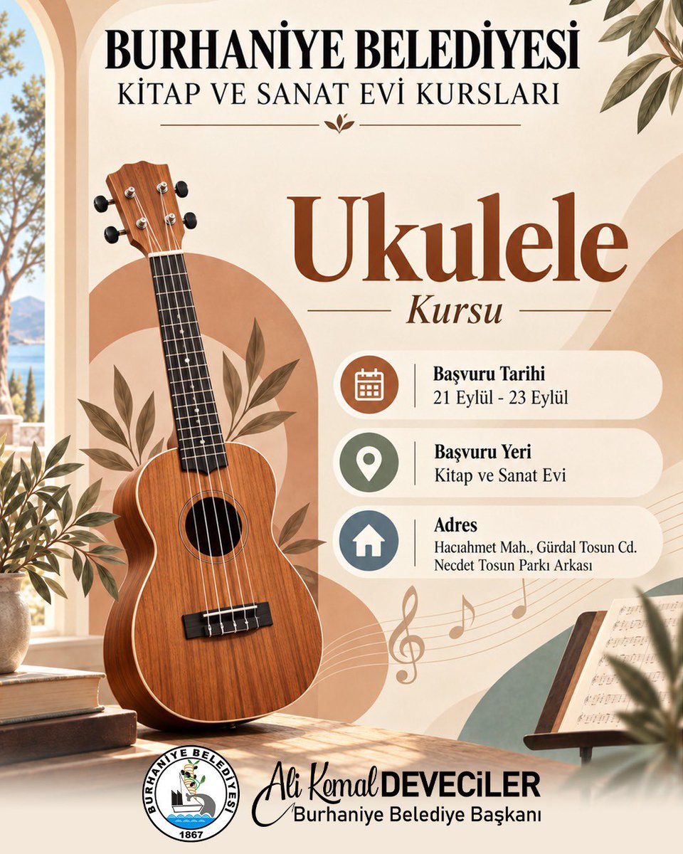 BurhaniyeBld's tweet photo. Burhaniye Belediyesi Kitap ve Sanat Evi’nde müzikle buluşuyoruz! 🎶

Ukulele, piyano ve flüt kurslarımız için başvurular 21-23 Eylül tarihleri arasında gerçekleştirilecek.

Sanata ilgi duyan tüm hemşehrilerimizi kurslarımıza bekliyoruz. https://t.co/1njgDiK6IR