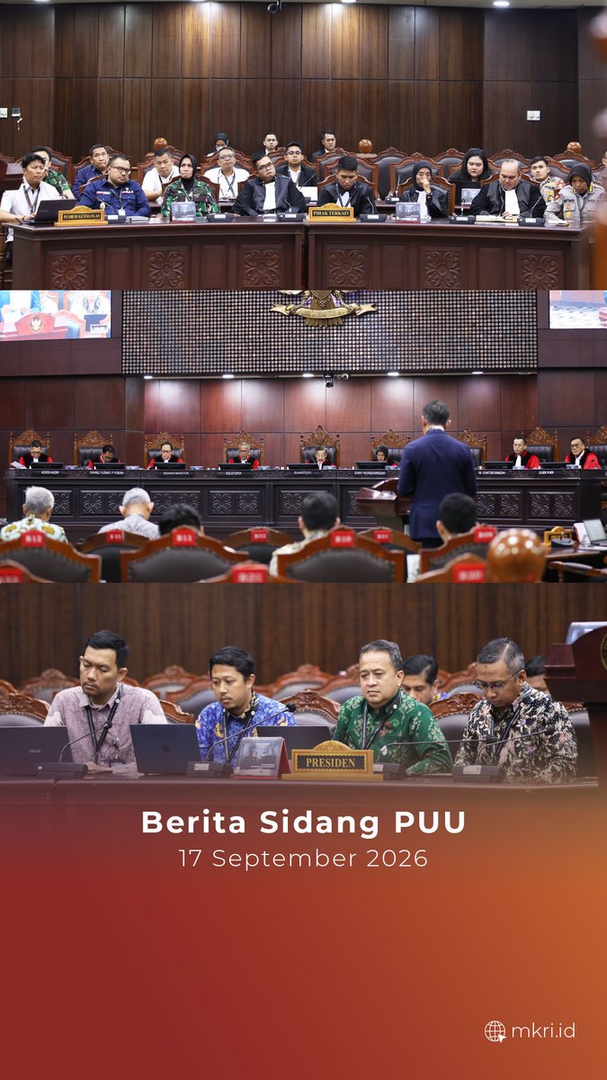 officialMKRI's tweet photo. Akses berita sidang Pengujian Undang-Undang pada Kamis (17/9) melalui tautan berikut: https://t.co/xvNdujOsJT
#MengawalKonstitusi
#salaMKonstitusi
#MKRI https://t.co/wCz49bDB11