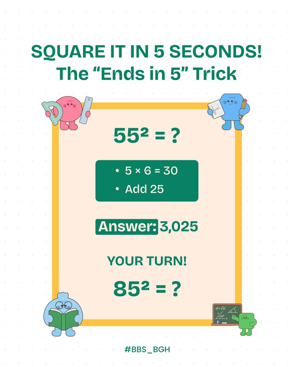 BBS_BGH's tweet photo. Who says mental maths has to be difficult? ๐
A few simple tricks can make calculations quicker and more fun.
Give this one a try and tell us your answer! ๐
#balbhartischool #MathsMagic #MathsTips #MentalMaths #LearningIsFun https://t.co/Krri6C0uIh
