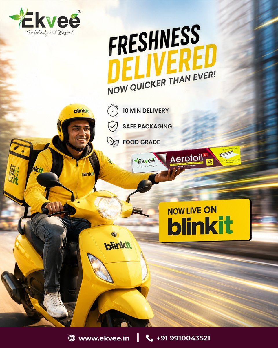 EkveeFoodwrap's tweet photo. STOP SCROLLING! EKVEE IS NOW ON BLINKIT! 
Meet Ekvee Aerofoil — 2-in-1 Foil Paper
 Need it? Get it delivered FAST!
 Now LIVE on Blinkit!
.
.
.
.
#ekvee #instagood #trending #fyp #explorepage https://t.co/ChghjCDQHr