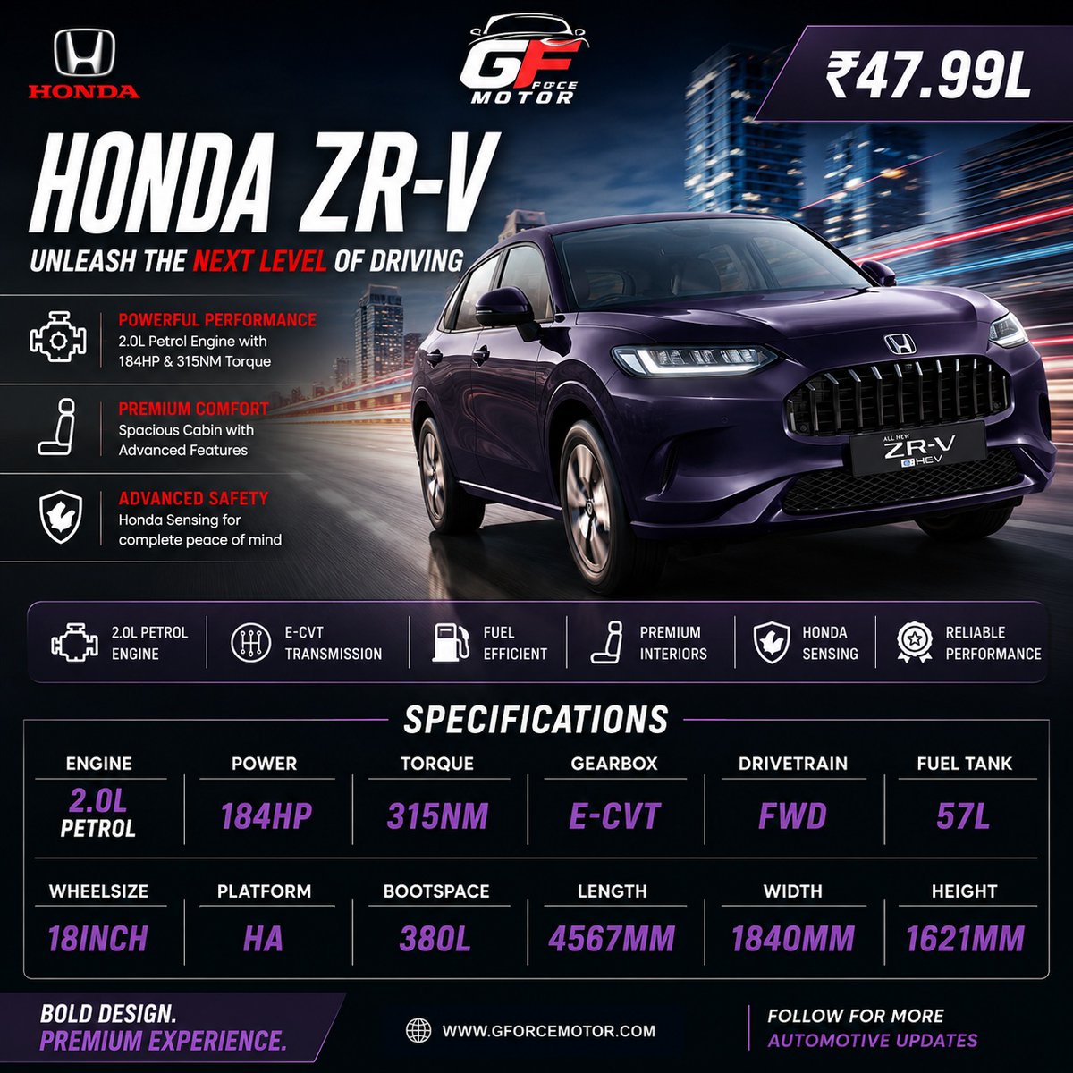 TrishDivirgilio's tweet photo. Honda ZR-V combines SUV practicality, premium comfort, and trusted Honda engineering. A 2. 0L engine with E-CVT delivers smooth, efficient driving, while advanced safety and a spacious cabin elevate everyday usability. Expected price in India: https://t.co/ahc3I9A42F