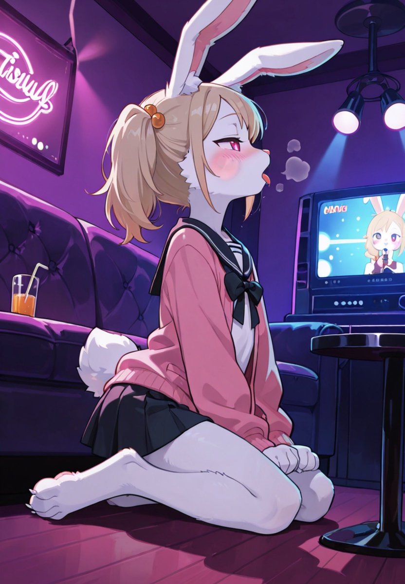 kemonmo3's tweet photo. 兎花くるみちゃんはカラオケより夢中になるものを見つけたようです‥

※R-18はpixivにて公開中

#ケモノ　#メスケモ　#furry   #制服  #ケモナー https://t.co/kyrgyV1beJ