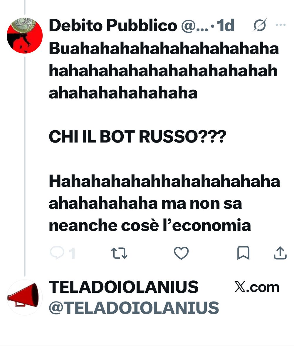PubblicoDebito's tweet photo. I coglioni comunisti senza palle sono tutti uguali, insultano e bloccano subito
Sono dei bambinetti incapaci di affrontare la realtà
Insultano e scappano senza voltarsi
Si vergognano di loro stessi https://t.co/V9ZJsr3ncP
