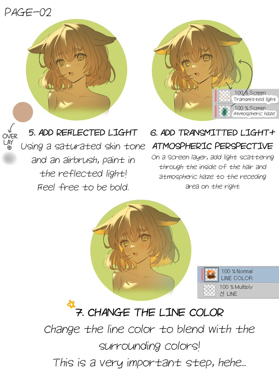 kun_mang_'s tweet photo. Flat colors looking dull…?
Lighting can change everything.

I broke down my 30-min process: Multiply for shadows → rim light → reflected light → transmitted light in the hair → recolor the lines.

Save it and try it once! (Tutorial images below ↓) https://t.co/N2sSKb0Oez