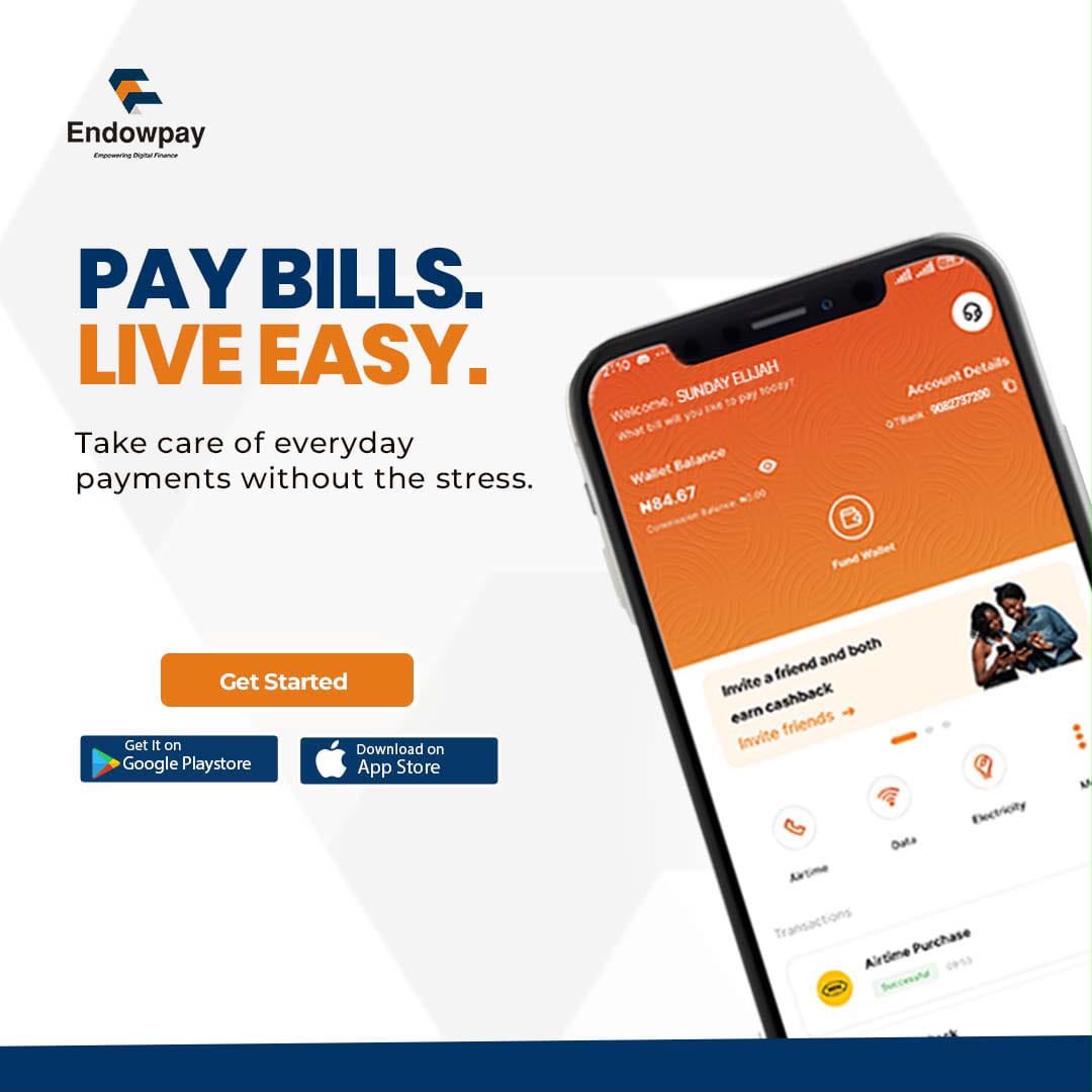 endowpay's tweet photo. Pay bills. Stay ahead. Live easy.
Airtime, data, electricity, TV subscriptions and more all in one place with EndowPay.
#EndowPay #PayBills #BillPayments #Fintech #DigitalPayments #Nigeria #LiveEasy #ThursdayVibes https://t.co/1av2lDqHYv