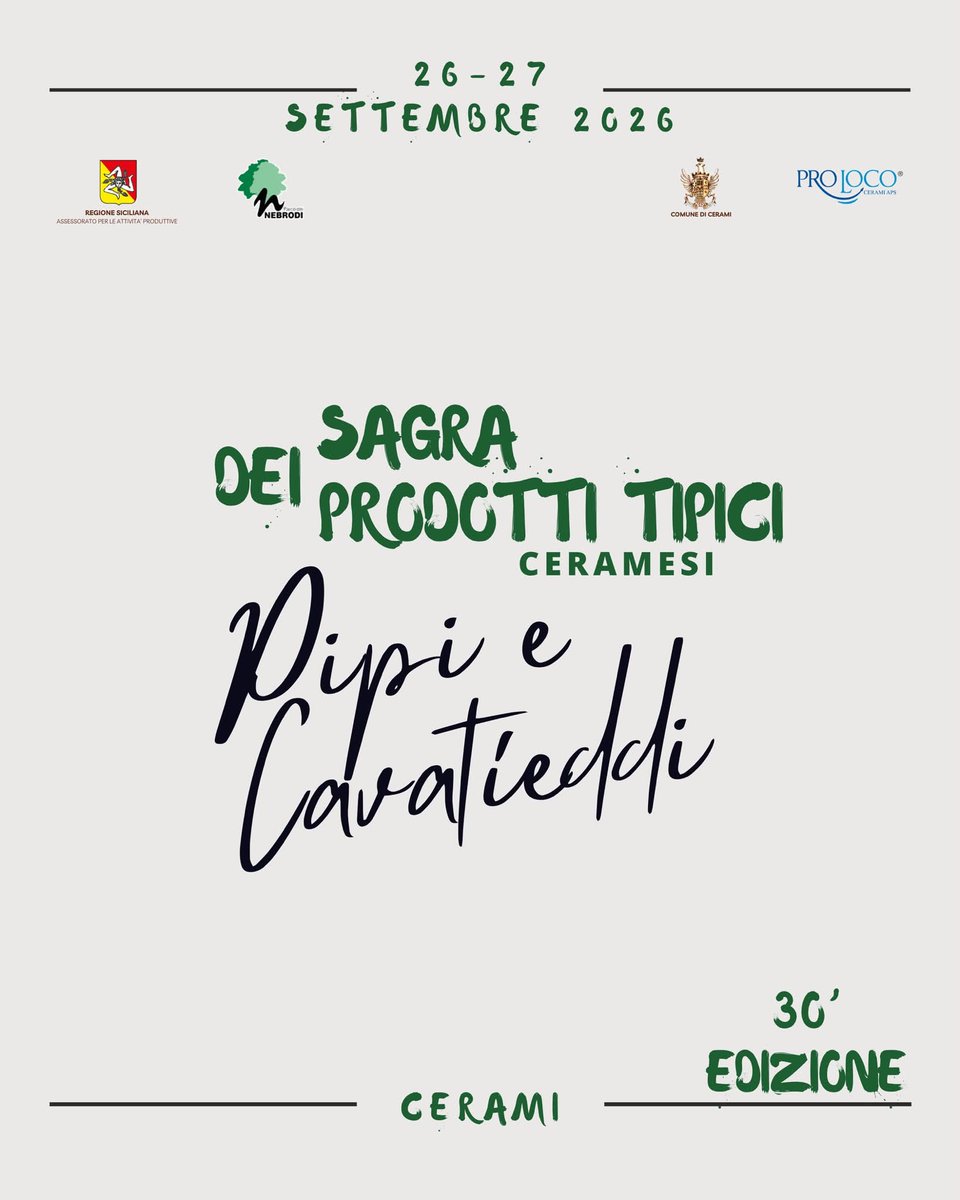 VisitSicilyOP's tweet photo. Sagra dei prodotti Tipici Ceramesi - 30° edizione
"Pipi e Cavatieddi" 🌶️🫓
26-27 settembre 2026 #cerami #enna
#eventisicilia26 #yummysicily #visitsicilyinfo
@Regione_Sicilia @ParcoNebrodi https://t.co/ihzZEig7xf