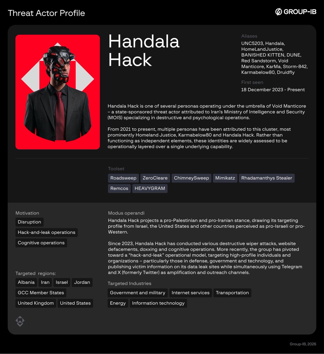 GroupIB_TI's tweet photo. Group-IB #ThreatIntelligence uncovered 29 new samples associated with #HEAVYGRAM and #CRUDEEXCLUDE, expanding the technical picture of a multi-stage intrusion chain attributed with moderate confidence to #HandalaHack. The malware has been used since 2023 and targets include Iranian dissidents, journalists and others viewed as opposing the Iranian government.