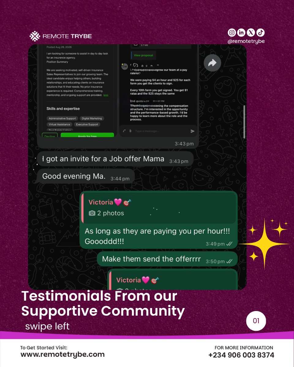 remotetrybe's tweet photo. Congratulations, Victoria 🎉
It all started with a direct invite to a job and she nailed the interview and got hired. 
You need the right skills, a strong profile, good proposals to land jobs,let's teach you in our Nov Cohort 
https://t.co/sUrMvUxXd8
#Soludo
#Olujacobs
#Dangote https://t.co/cx6dyKittn