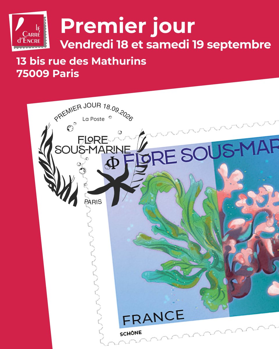 toutsurletimbre's tweet photo. ⌛️🫧C'est demain ! Premier Jour du #timbre série #nature "Flore sous-marine" avec encre phosphorescente. RDV à :
📍PARIS (75) Le Carré d’Encre, 10h à 19h, 13 bis rue des Mathurins
✒️ Séance de dédicaces Adeline Schöne le 18/09 de 10h30 à 12h30.
 #biodiversité #philatelie #mer https://t.co/TRRmYX13ok