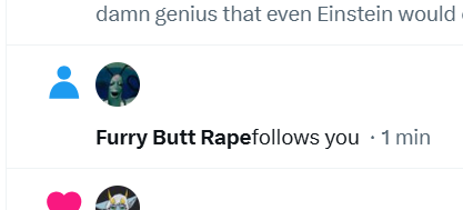 blind__hunter's tweet photo. okay guys should i keep #furry #butt rape as my only follower or still stick to my gimmick of having 0 followers? If something i at least now have a screenshot of such legend following me https://t.co/CgEzOYrLY8