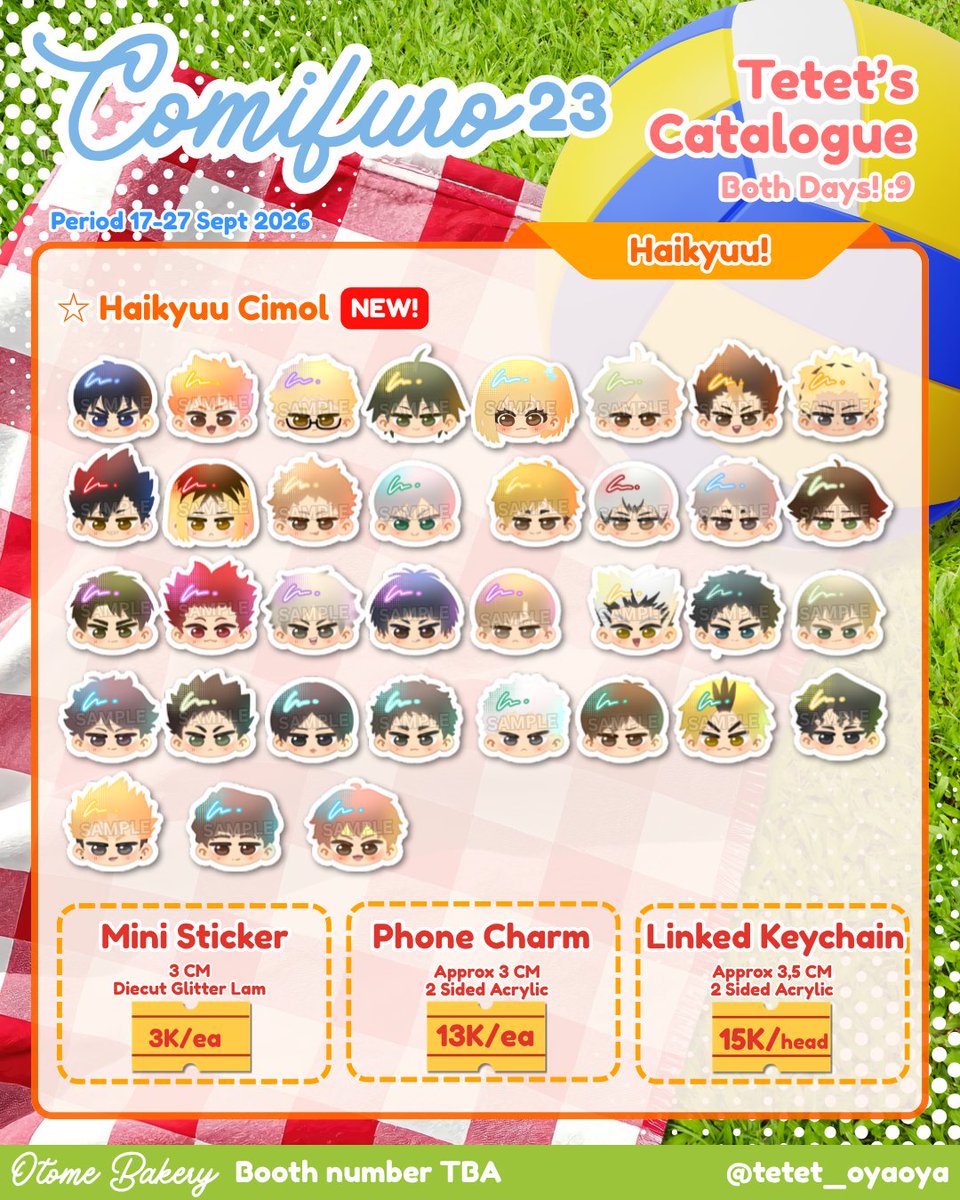 tetet_oyaoya's tweet photo. [🩵🔁 really appreciated ✨]

tetet_oyaoya's #Comifuro23 PO Catalogue is open!! 
Pickup both day & Mail Order batch 1!
ദ്ദി ˉ͈̀꒳ˉ͈́ )✧

📅 PO: 17-27 Sept
📍 Circle: Otome Bakery, booth no TBA
⭐ Fandom: Haikyuu, My Hero Academia, The Summer Hikaru Died, Original.

(1/2)

#cf23catalogue #cf23