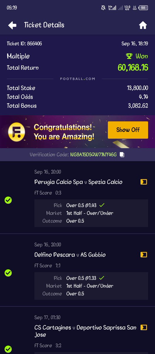 Lordshipizen's tweet photo. @36Biln Bruh, I'm being tempted to start staking higher. These wins dey enter my head https://t.co/8OrCIOM3uL