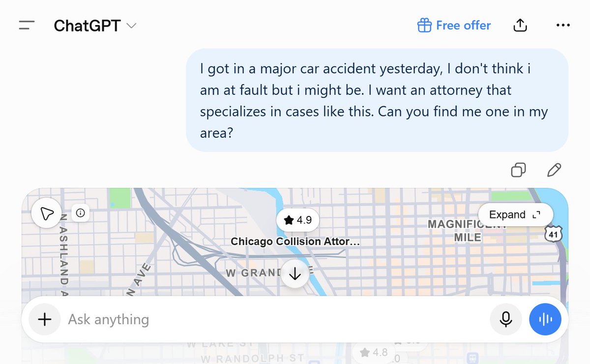 miraz_seo17's tweet photo. AI is changing search. 

Instead of 'car accident attorney near me, people now ask ChatGPT full questions.

Details, fault, specialty, location included. 

The attorneys who win will have content that answers those exact scenarios, not just keyword-stuffed pages." https://t.co/eg2do7ZRXK