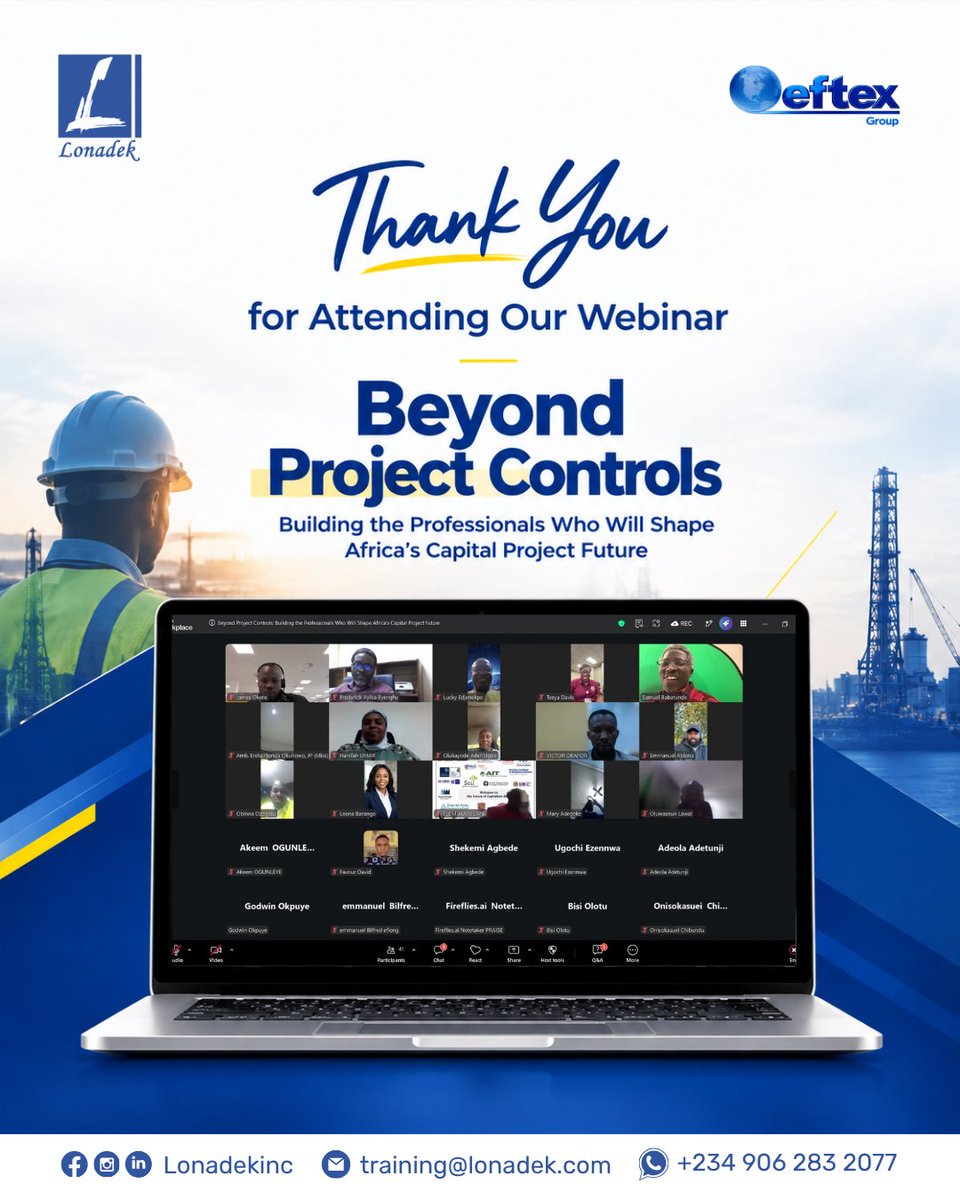 LonadekInc's tweet photo. What a conversation! 🙌

Thank you to everyone who joined us for Beyond Project Controls: Building the Professionals Who Will Shape Africa’s Capital Project Future.

If you attended, we'd love to hear from you.

What was your biggest takeaway from the webinar? https://t.co/9L0GBtkAvs