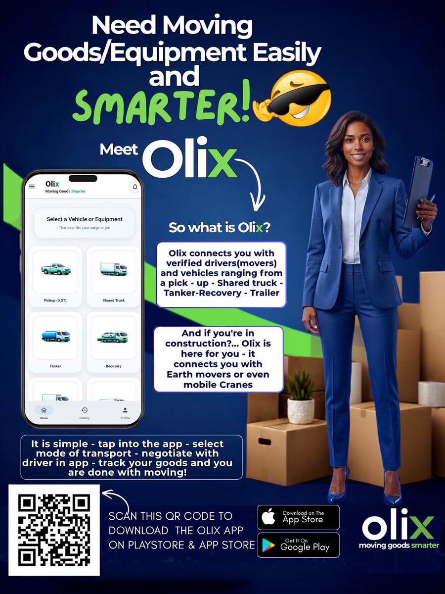 olixkenya's tweet photo. Moving goods? Move SMARTER with Olix! 🚚

From Pick-up to Trailers, Tankers to Cranes - get verified drivers in minutes. Just tap, negotiate in-app &amp; track live.

Download Olix App on Play Store &amp; App Store.

#Olix #OlixKenya #MovingGoodsSmarter #fyp #MoversKE https://t.co/BqI1bAM5SV