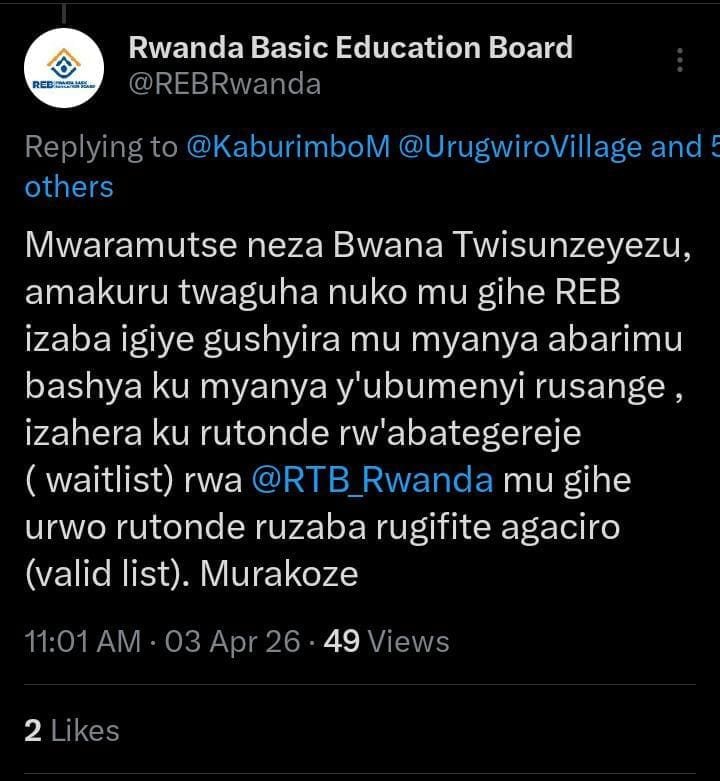 williamkalinda6's tweet photo. Mwiriwe @Rwanda_Edu @REBRwanda @RTB_Rwanda  ibi simwe mwabyitangarije se?none byahindutse se cg dutegereze undi muri?
#KalindaWilliam https://t.co/fVWfWaOiwc