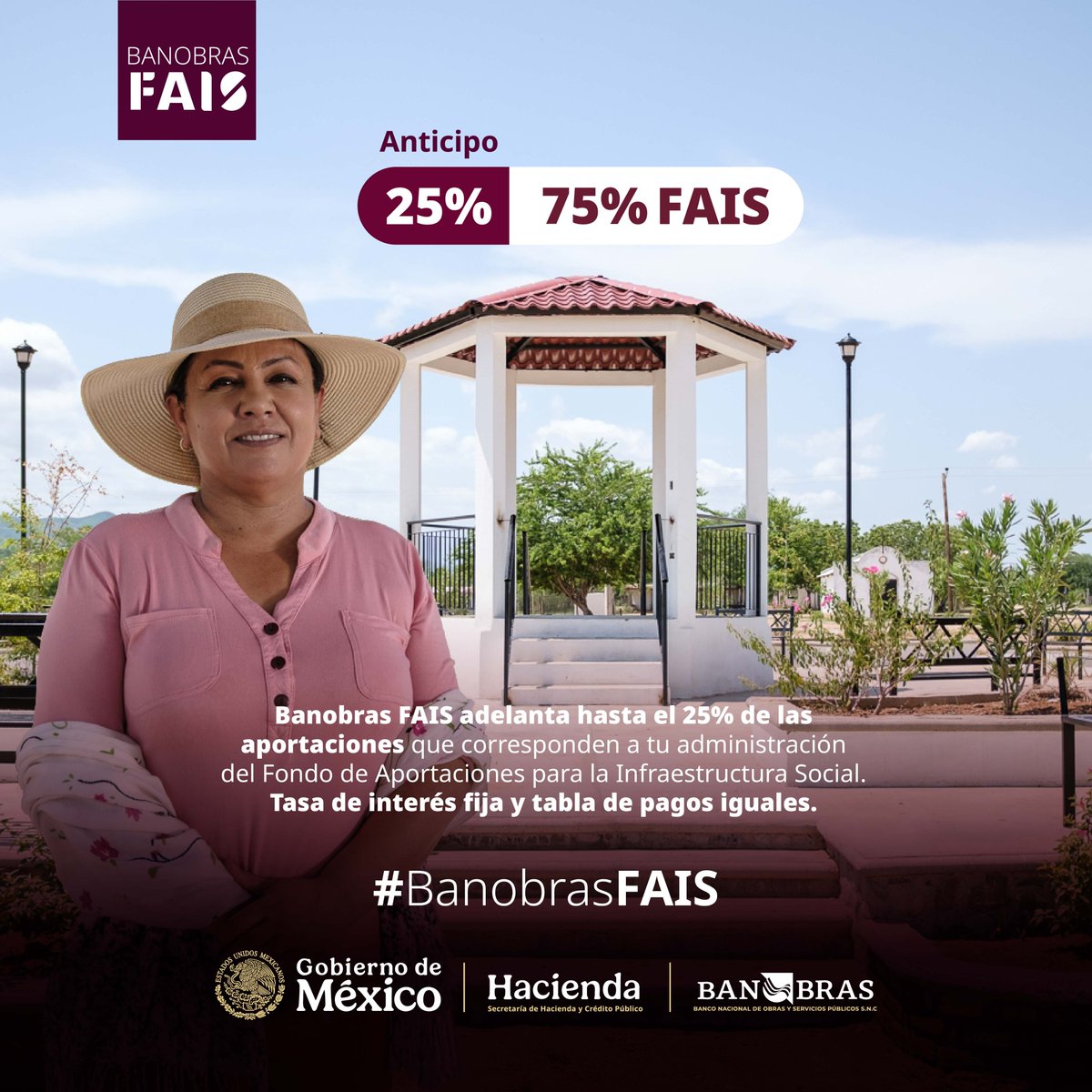 Banobras_mx's tweet photo. Banobras FAIS permite disponer de hasta el 25% de las aportaciones del FAIS que corresponden a tu administración.
El 75% restante se administra con normalidad durante todo el periodo. 
Tasa fija y tabla de pagos iguales.
🔗https://t.co/uGpf7FlzBq https://t.co/n41stIZ5TE