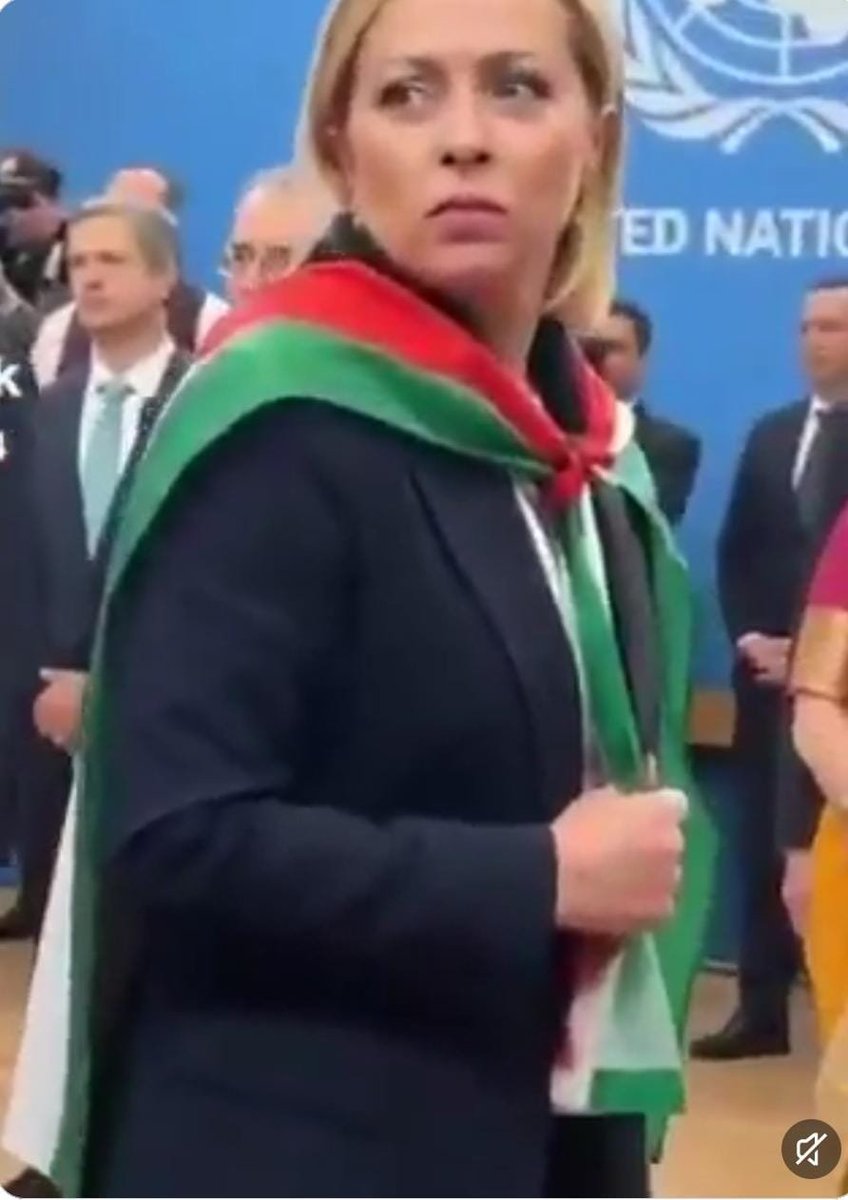 RasputinTrx's tweet photo. İTALYA BAŞBAKANI GİORGİA MELONİ; 
“Ben bir kadınım ve aynı zamanda bir anneyim. Masum çocukları öldüren biriyle yan yana duramam.” DEDİ VE FİLİSTİN BAYRAĞI İLE BM’DE DOLAŞTI… https://t.co/hbJJEQNXC3