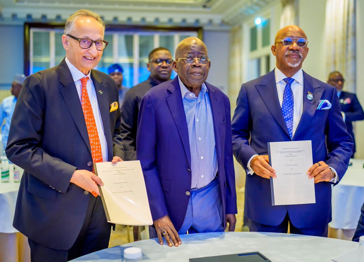aonanuga1956's tweet photo. STATEHOUSE PRESS RELEASE

IN PARIS, AS OGUN STATE, DP WORLD SIGN MOU ON DEEP SEA PORT, PRESIDENT TINUBU ASSURES INVESTORS OF REGULATORY CLARITY

President Bola Ahmed Tinubu has assured domestic and foreign investors that the Federal Government would continue to provide regulatory clarity, policy stability and a predictable business environment to support long-term investment in Nigeria.

The President spoke in Paris, France, at the signing of Memoranda of Understanding between the Ogun State Government and DP World, one of the world’s leading ports and logistics operators, to develop the Ogun State Blue Marine Special Economic Zone and the Gateway Deep Seaport.

Governor Dapo Abiodun led the  Ogun State Government delegation to the signing ceremony. The delegation included the Secretary to the State Government, Tokunbo Talabi, and the Commissioners of Finance, Works, Industry, Trade and Investment, Transport, and a representative of the host community.

Also at the event were the Minister of Marine and Blue Economy, Adegboyega Oyetola, Nigeria’s Ambassador to France, Emmanuel Ayodele Oke, Managing Director and Chief Executive Officer of the Nigerian Ports Authority, Dr Abubakar Dantsoho, Group Chief Executive Officer, DP World, Yuvraj Narayan, Managing Director, SkyKapital, Karim Noujaim, and the Senior Vice President, Business Development, Sub-Saharan Africa Regional Office, DP World, Mohammed Rashid Ismail.

"The agreements before us bring together vision, expertise, capital and execution capacity. I particularly welcome DP World, one of the world’s leading port and logistics operators. I also acknowledge our financial advisers, Sky Capital, and all the investors and partners whose commitment has brought us to this important stage,” the President said.

President Tinubu assured investors that the Federal Government would provide the necessary regulatory and institutional support to move the projects seamlessly from agreements to implementation.

He also stressed that the government would hold all parties accountable for their commitments, describing the agreements as a significant milestone in Nigeria’s efforts to attract foreign direct investment, expand productive capacity and position the country as a major hub for maritime trade, logistics, manufacturing and exports.

The proposed port at Ogun Waterside, with a four-kilometre berth and an 18-metre draft, would help decongest the Lagos port corridor, ease pressure on the Apapa and Tin Can Island ports, and reduce costs and delays for importers, exporters and consumers.

It will accommodate the larger, deeper-draft vessels that support modern global commerce and provide a competitive trade and logistics gateway for the African Continental Free Trade Area, positioning Nigeria to serve a continental market of approximately 1.4 billion people.

Ogun State Blue Marine Special Economic Zone is proposed to be accommodated on 10,000 hectares. 

“These agreements envisage an initial investment of more than $7 billion in the Nigerian economy. At full development, the projects are projected to create more than 50,000 direct jobs and many additional indirect opportunities, while generating substantial non-oil export earnings from Nigerians’ creativity and productivity across the value chain.

“This is economic diversification made tangible. This is industrialisation made visible. This is Renewed Hope in action. I commend Governor Dapo Abiodun and the government and people of Ogun State for securing the land, structuring the investment framework and reducing project risks for global investors.

“This is cooperative federalism as envisaged by our Constitution: subnational vision supported by federal facilitation.

“We will facilitate road, rail and power connectivity; strengthen investment security and our maritime domain; and remove unnecessary bureaucratic obstacles,” the President said.

The President said the Ogun State Blue Marine Special Economic Zone is already attracting interest from leading global manufacturing and industrial companies.

“Within the zone, imported inputs will be transformed into finished goods, Nigerian raw materials will be processed for export and, most importantly, our young men and women will find dignified, productive and sustainable employment.

“The Gateway Deep Seaport is the critical infrastructure that will support the zone’s viability. A port moves cargo; a port integrated with a special economic zone helps to build an economy. Each reinforces the other,” he said.

President Tinubu said the Federal Government would continue to work with Ogun State and other subnational governments to remove unnecessary bottlenecks and facilitate investments that create value for Nigerians, while respecting the country’s laws and regulatory requirements.

He said strengthening the maritime economy remained a key part of the Federal Government’s broader economic diversification strategy and urged the Ogun State Government and investors to sustain the momentum generated by the signing and proceed expeditiously with implementation.

“Nigeria lies at the heart of West African trade. Yet, our strategic advantage has been constrained by port congestion, inadequate draft capacity and logistics bottlenecks that increase the cost of doing business. These projects respond directly to those constraints.

“This is how modern infrastructure should be delivered: as an integrated ecosystem, operated to world-class standards and supported by a serious and responsible government. This is nation-building in its most practical form.

“The Lagos–Calabar Coastal Highway is central to this corridor’s commercial viability. The 28-kilometre Ogun State section of this 700-kilometre artery, scheduled for completion before the end of this year, will provide a vital transport link for the zone and port.

“Without it, the coastline would have remained rich in potential but without access. With it, the zone and port will connect more effectively to Lagos, the Nigerian hinterland and markets across the African continent.

“These projects will also anchor a broader strategic corridor near the proposed Nigerian Navy Operating Base and Dockyard and the OK LNG Project, connecting this industrial cluster to our energy and gas-export ambitions,” the President noted.

Bayo Onanuga
Special Adviser to the President
(Information & Strategy)
September 24, 2026