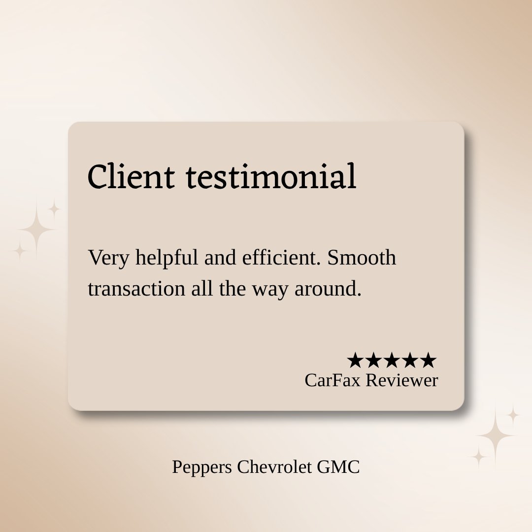 PeppersAuto's tweet photo. Thank you for your kind words! We're glad to hear you found your experience at Peppers Chevrolet GMC Toyota helpful and efficient. We strive to make every transaction smooth and appreciate your feedback. We look forward to seeing you again soon! https://t.co/q5swlI5orZ