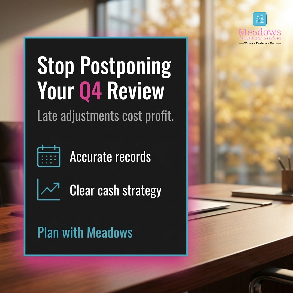 lmeadowsacctg's tweet photo. Waiting until December to fix your books guarantees higher tax bills and lost revenue.

Catching margin leaks before October gives you room to adjust.

Meadows Accounting Services brings clarity back to your ledger:
https://t.co/vxVtLf9EeZ

#SmallBiz #CFO https://t.co/wy33QTGZQ4