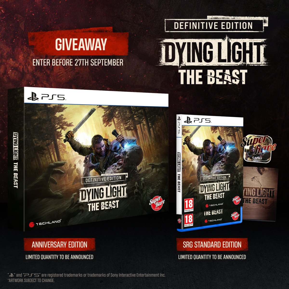 SuperRareGames's tweet photo. Win an Anniversary or SRG Standard Edition of Dying Light: The Beast 🔦

To enter:
🔁 Repost
👤 Follow us @SuperRareGames
🗨️ Reply telling us what you love about The Beast

2 lucky survivors will be selected as winners. 

☠️ Enter before 27th Sept. https://t.co/ziiqhQnN6H