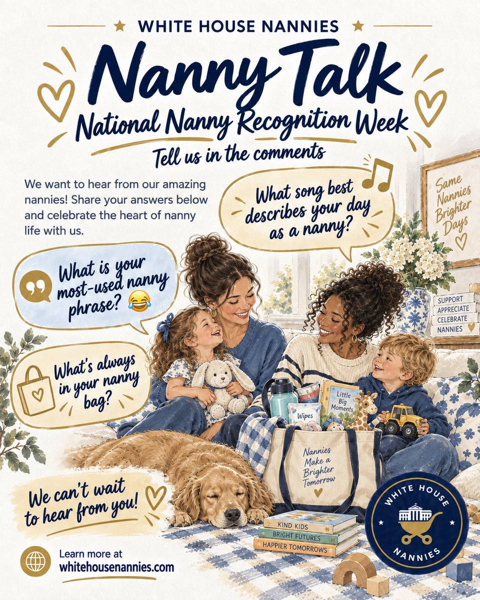 WHNanniesDC's tweet photo. What is your most-used nanny phrase? 😂  What song best describes your day as a nanny?  What's always in your nanny bag? https://t.co/jqXNb2FdNq