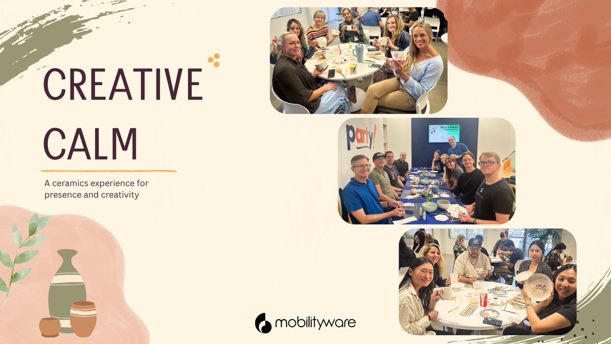 MobilityWare's tweet photo. Sometimes, the best way to recharge is to slow down and create. During our recent wellness event, Creative Calm, team members stepped away from their daily routines to paint ceramic pieces, connect with colleagues, and enjoy a moment of mindfulness.

#EmployeeWellness https://t.co/l9IqfsDkCI