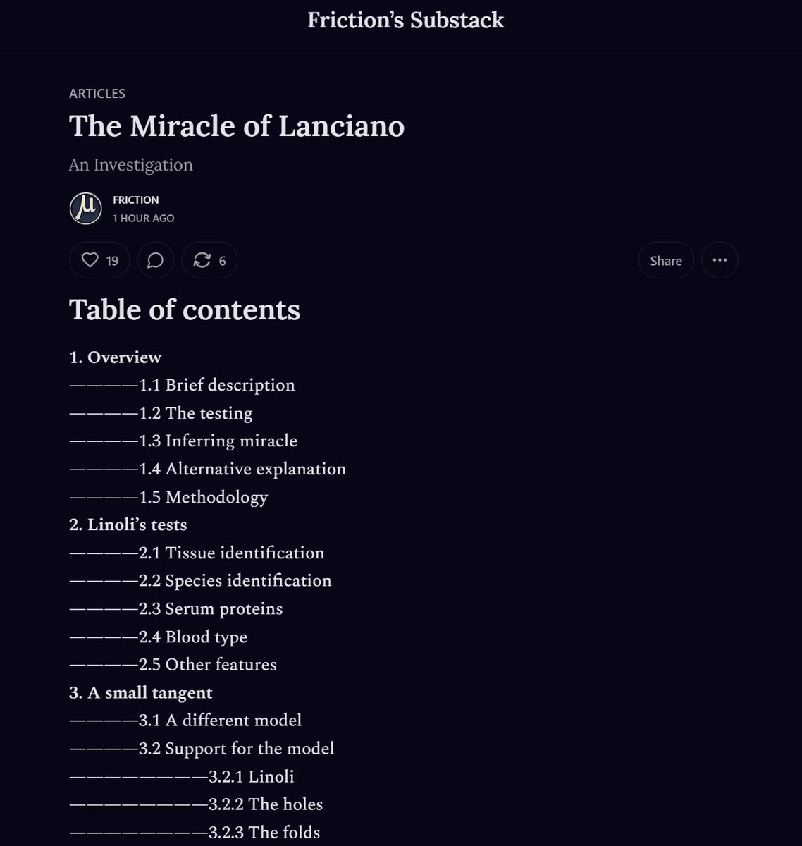 analyticatheism's tweet photo. Over at Substack, @FrictionPhilo drops a cluster bomb analysis of the Eucharistic miracle of Lanciano. I'm glad someone took the time to investigate this and continue to prove Hume's maxim that miracle accounts tend to collapse under rigorous scrutiny. https://t.co/GagTagN1vs