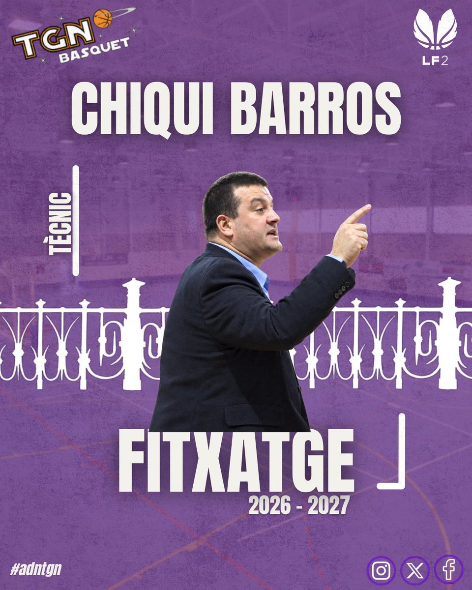 TGNBasquet's tweet photo. 🏀💜 Donem la benvinguda a Antonio "Chiqui" Barros com a nou entrenador del primer equip!
🌍 Més de 25 anys d'experiència a les banquetes de Lliga Femenina, LEB i EBA.
💜 Benvingut @chiquibase!
Tota la info aquí 👇
https://t.co/AVI24yacpz
#tgnbasquet #LF2 https://t.co/9LCbaElo30