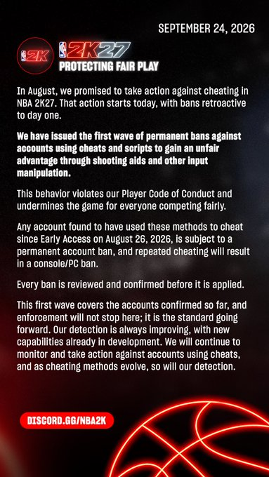 badmancrazyG's tweet photo. I dont even cheat and got banned on nba2k27 what is this, They be guessing the bans https://t.co/rCGOlgLwVR