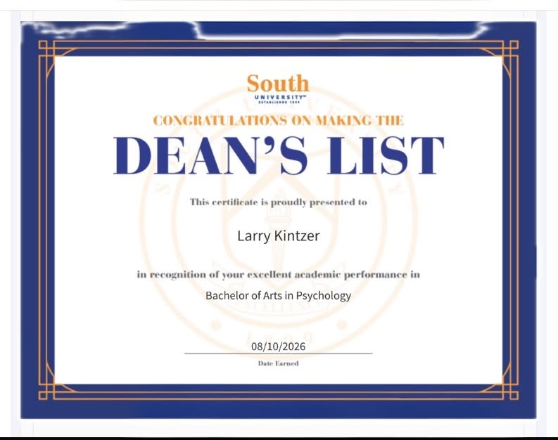 prison2pro's tweet photo. 🎓 BIG congrats to P2P Scholar Larry Kintzer for making the Dean’s List at South University while earning his B.A. in Psychology!

Not just rewriting the narrative—excelling in it. 👏🏾

#P2PScholar #FromPrisonToProfessionals #DeansList https://t.co/iweVhP7kRn