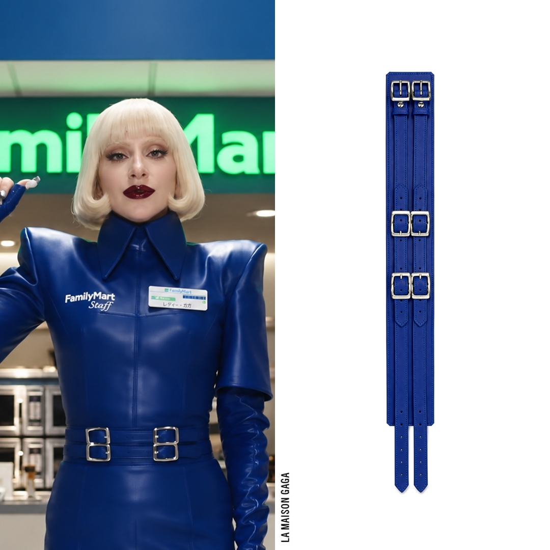 lamaisongaga_'s tweet photo. Lady Gaga is the new face for FamilyMart's ad campaign! She's wearing a custom leather top made by @LouisVerdad with matching custom skirt by @Ramslam and custom #ZanaBayne belt! Custom @BustedBrand latex socks and custom @ThomSoloShoes "Opera" pumps! https://t.co/WJqa2hIMwS