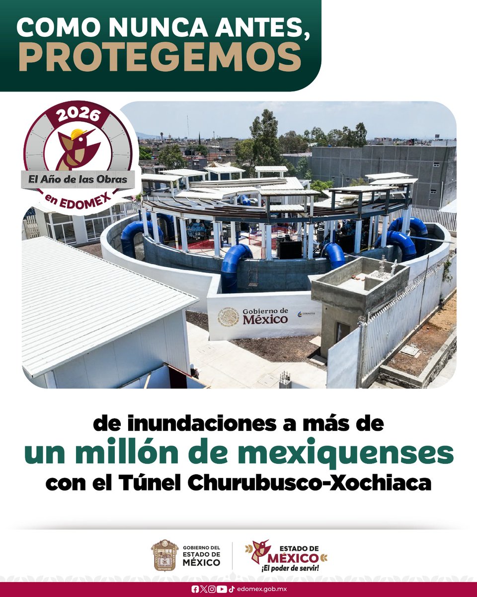 CampoEdomex's tweet photo. El Túnel Churubusco-Xochiaca fortalece la infraestructura hidráulica del #EdoMéx para prevenir inundaciones y proteger a más de un millón de personas.

En 2026, #AñoDeLasObrasEdoMéx, seguimos construyendo bienestar.

#ElPoderDeServir https://t.co/qz3lCUpNyv