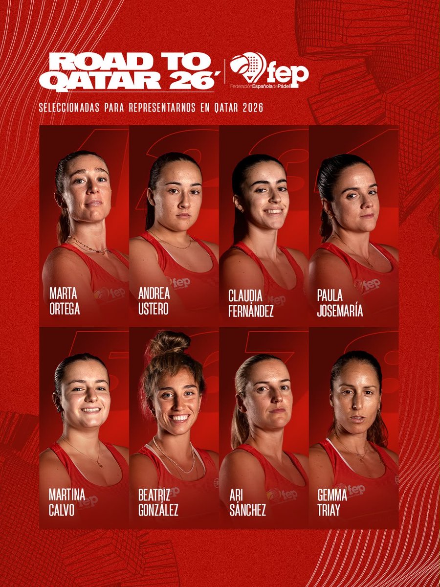 padelfederacion's tweet photo. 🇪🇸 ELLAS. LAS 8 PARA EL FIP WORLD CUP. 

Las elegidas.
Las campeonas.
Las que van a defender la corona 👑

ESPAÑA YA TIENE EQUIPO.

#FEP
#RoadToQatar https://t.co/yLhDrxyHtm
