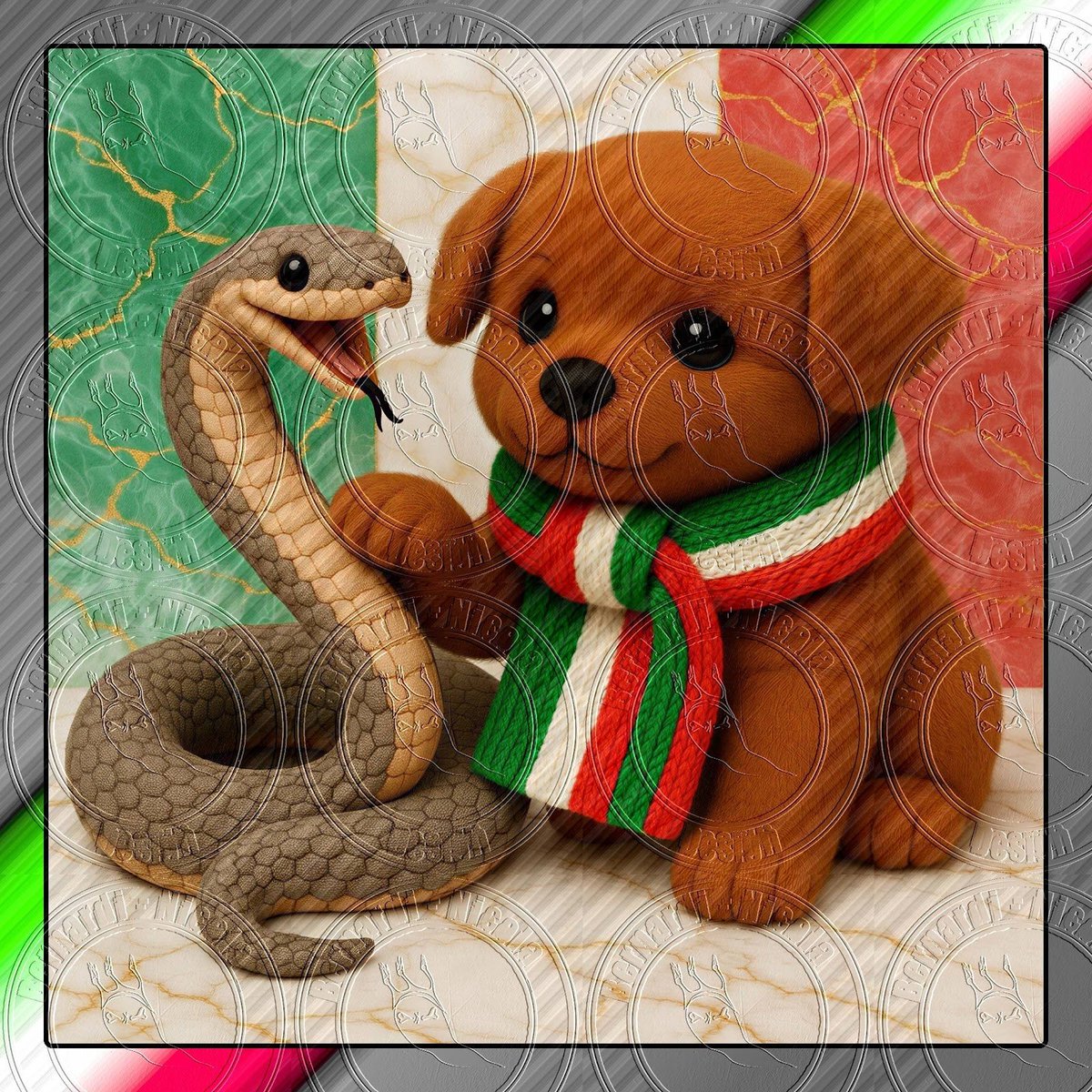 bernardinicola3's tweet photo. Render realistico tridimensionale di peluche a forma di cagnolino con amici serpente #ai #art #toy #tessile #modern #render #contemporary #arte #progetti #3Dmodel #italia #giocattoli #decor #peluches #creative #realistico #Textile #projects #dog #cane #serpente #snake https://t.co/L5nezJBDy3