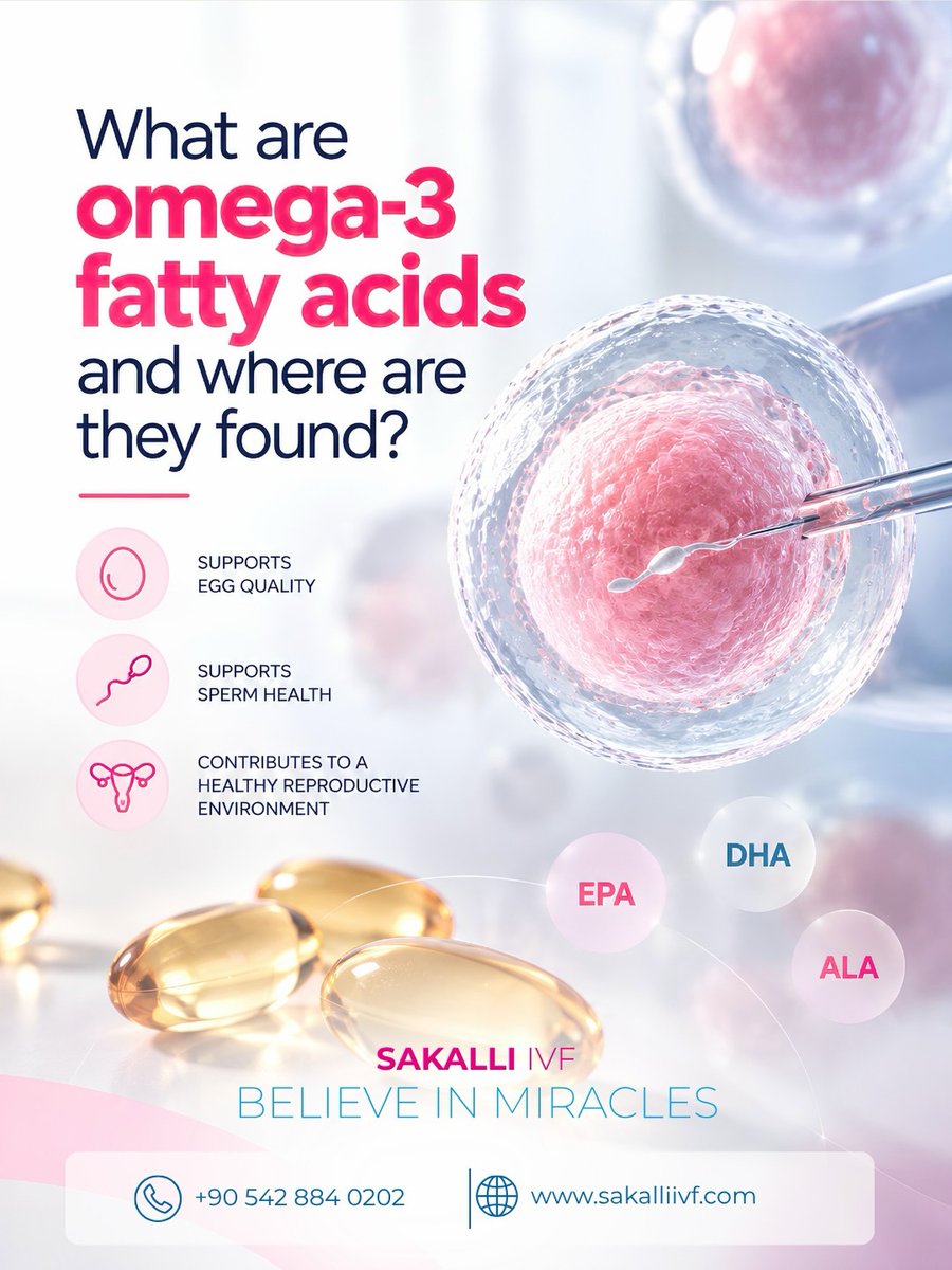 SAKALLIIVF's tweet photo. Omega-3s support overall health and may benefit reproductive health. 🧬✨ 

Found in fatty fish, walnuts, chia and flaxseeds, they may support cell function and inflammatory balance. 

A balanced diet remains key 🤍

🌐 https://t.co/vxruibBVSH 📞 +90 542 884 02 02 https://t.co/KXJNp1nOKV