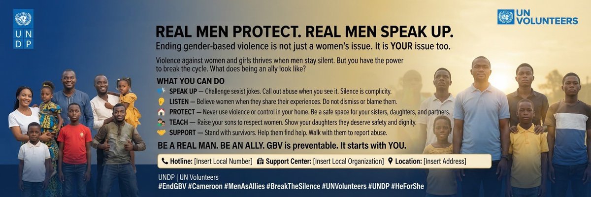 Perry__Awa's tweet photo. Real men protect.
Real men speak up.

Violence against women and girls thrives when men stay silent.

✅ Challenge abuse.
✅ Believe survivors.
✅ Raise respectful sons.

Be an ally. Not a bystander.

GBV is preventable. It starts with YOU. 🛑

#EndGBV #Cameroon #MenAsAllies #UN https://t.co/R4XbhXzFnO