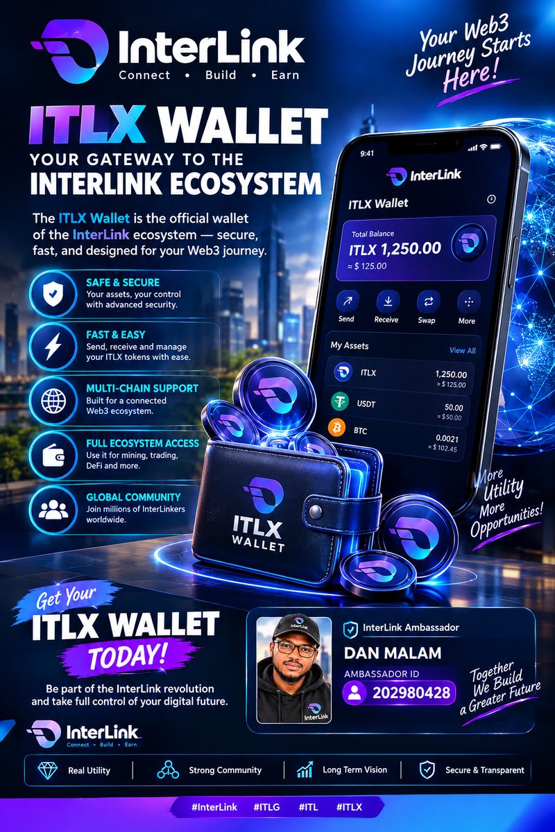 Danmalam1A's tweet photo. Ga short post ɗin X:

Your Web3 journey starts with the right tools. 🌐🚀
Exploring the ITLX Wallet and the InterLink ecosystem.

🆔 Ambassador ID: 202980428

#InterLink #ITLG #ITL #ITLX https://t.co/ayO3oLHHMy