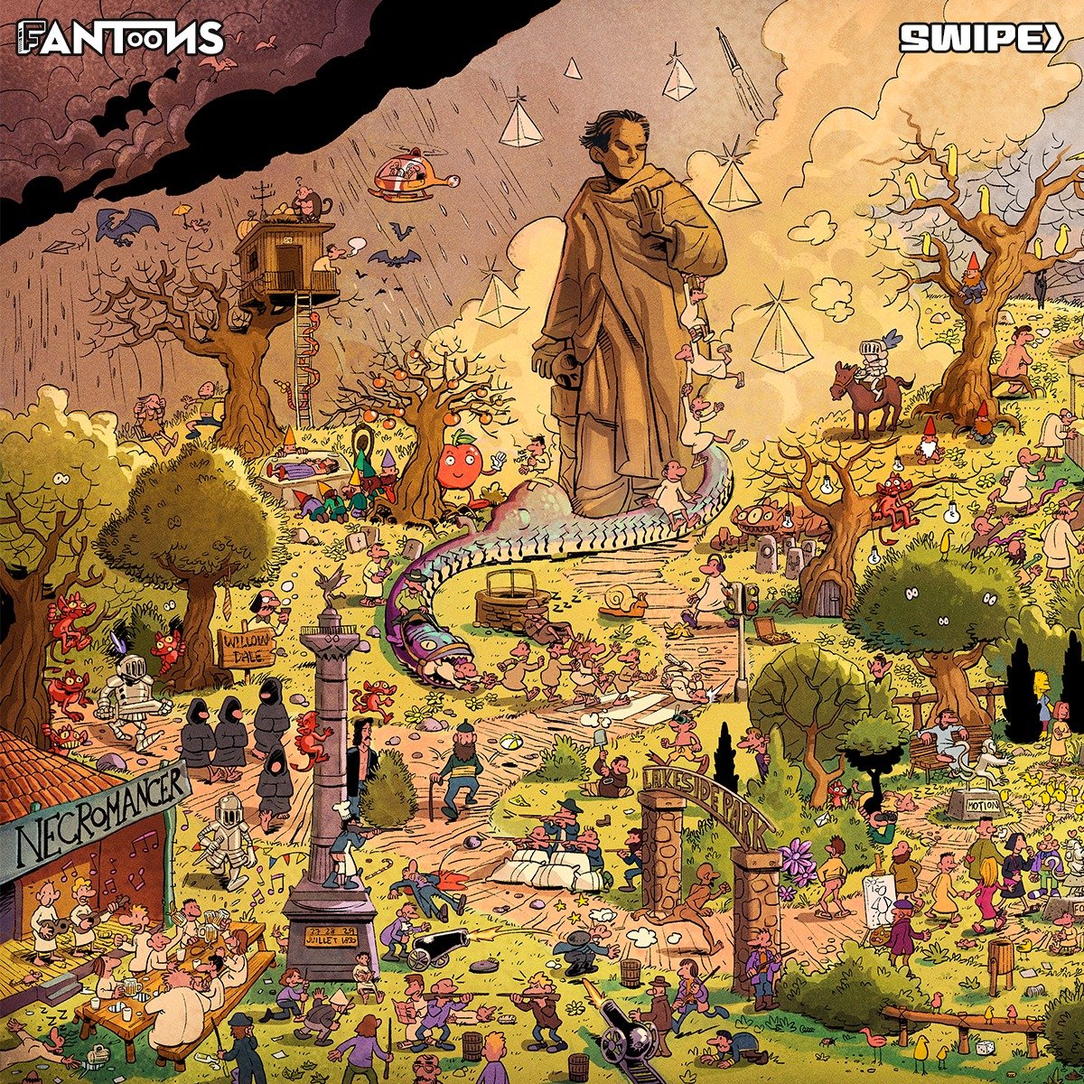 Fantoons's tweet photo. Happy anniversary to Caress of Steel! The precursor to 2112 and a favorite among many @rushtheband fans.

Can you spot Geddy, Alex, and Neil hidden in this epic scene? 

Test your eyes and grab your copy of RUSH: Where’s Geddy, Alex and Neil? at https://t.co/Fiq7be7V8v! https://t.co/rnoTqjatPm
